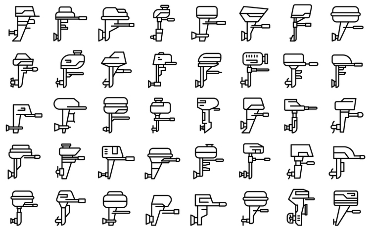 Outboard Motor Icons Set Outline Vector. Boat Engine